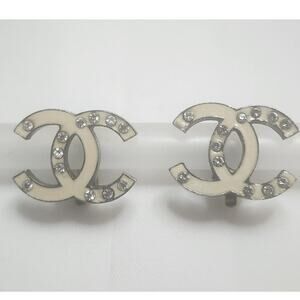 US BASED Authentic Vintage CHANEL CC Clip On Crystals Bling Earrings w Gift Bag